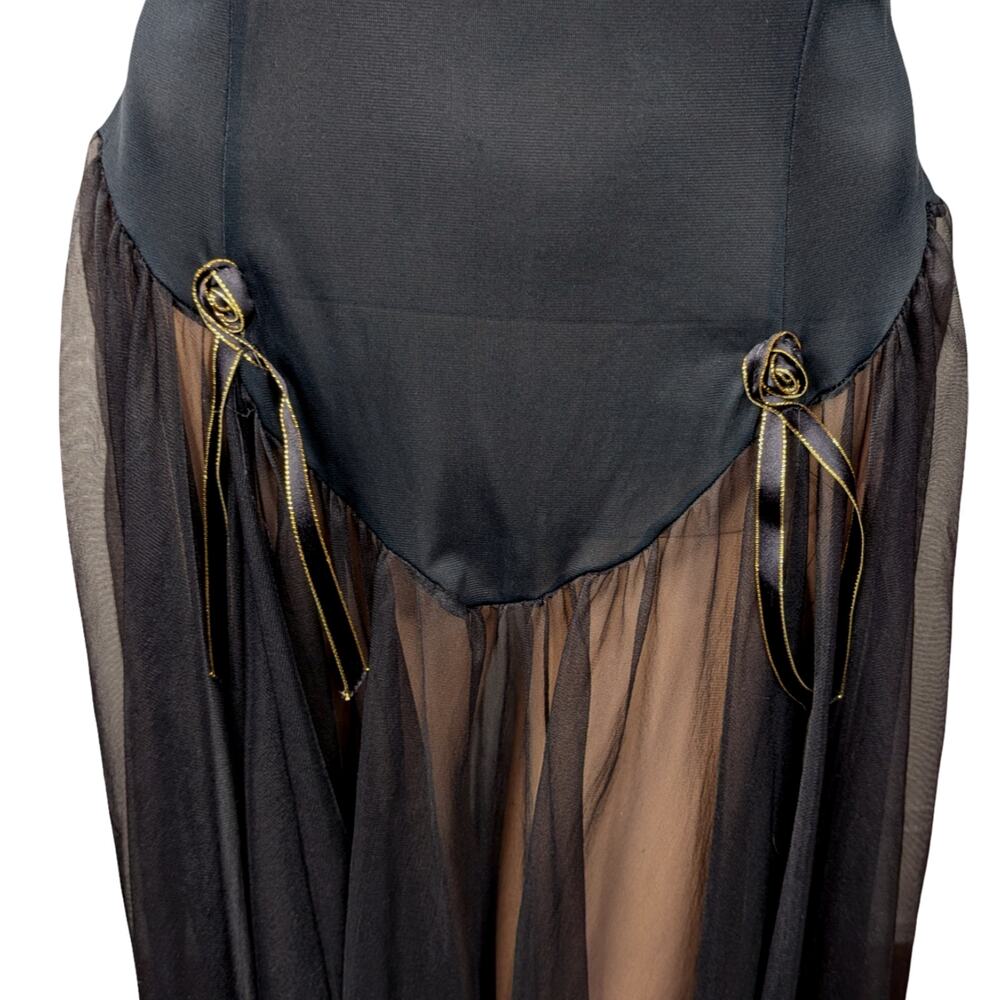 VTG 80s Frederick’s of Hollywood Dress Black Gold Asymmetric Whimsigoth Rare S/M - Picture 4 of 10